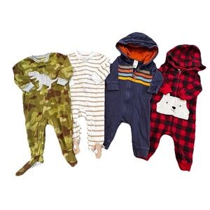 Baby Boys 6 Months Long Sleeve Carters Footie Bodysuits Pajamas Bundle Of 4 Hood